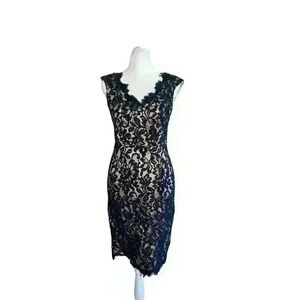 Eliza J Navy Blue Lined Lace Overlay Navy Cocktail Dress Women’s Sz 0 P